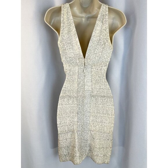 Herve Leger Beige Silver V-Neck Bandage Dress $1290 - Picture 7 of 13